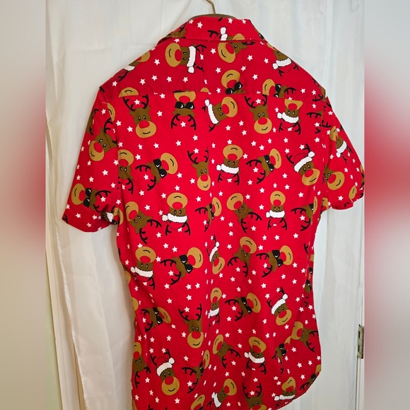 Festive Red Reindeer Men's Shirt - Picture 3 of 7
